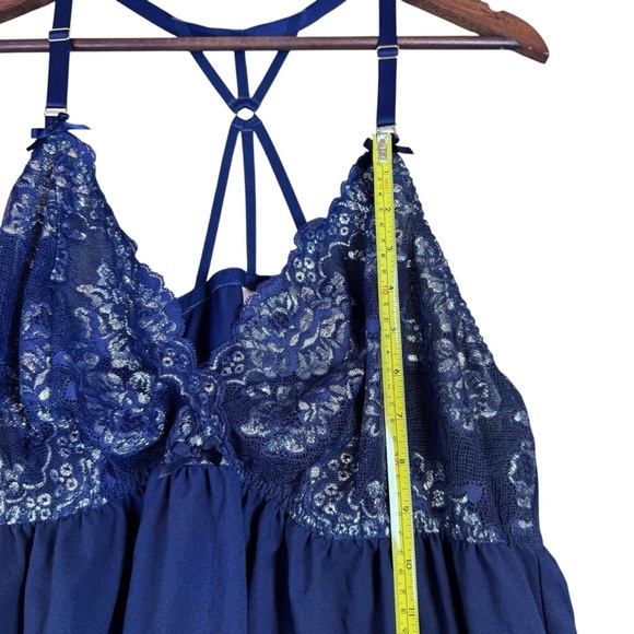 Cacique Midnight Blue Shimmer Embroidered Babydoll Sheer Chemise Size 22/24 - Picture 13 of 15